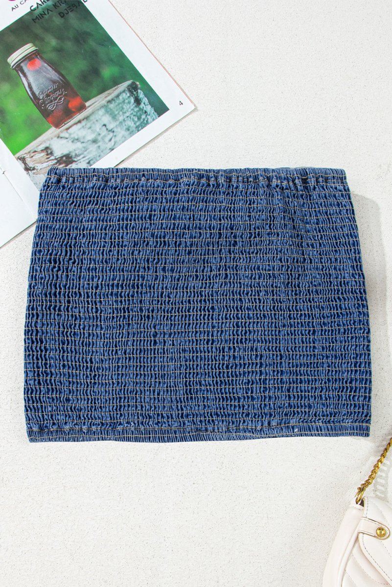 Sail Blue Vintage Bow Front Smocked Back Denim Tube Top - Love Salve